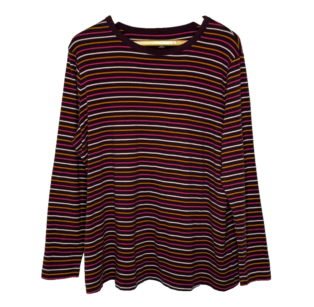 Women's XXL Duluth Purple Stripe 100% Cotton Crewneck Long Sleeve Tee